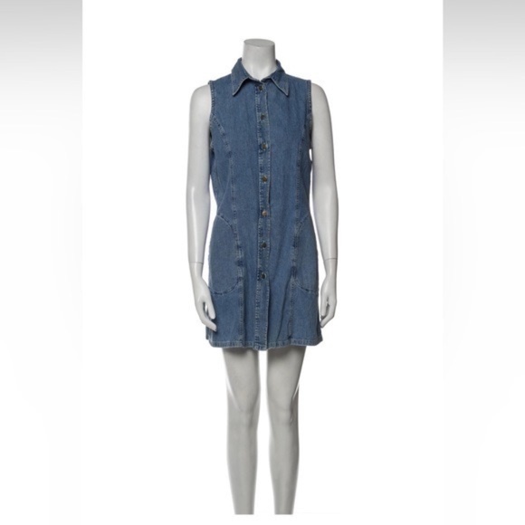 Kenzo Dress Womens Large Denim Mini Snaps Sleeveless Designer Y2K 90s - Picture 1 of 3